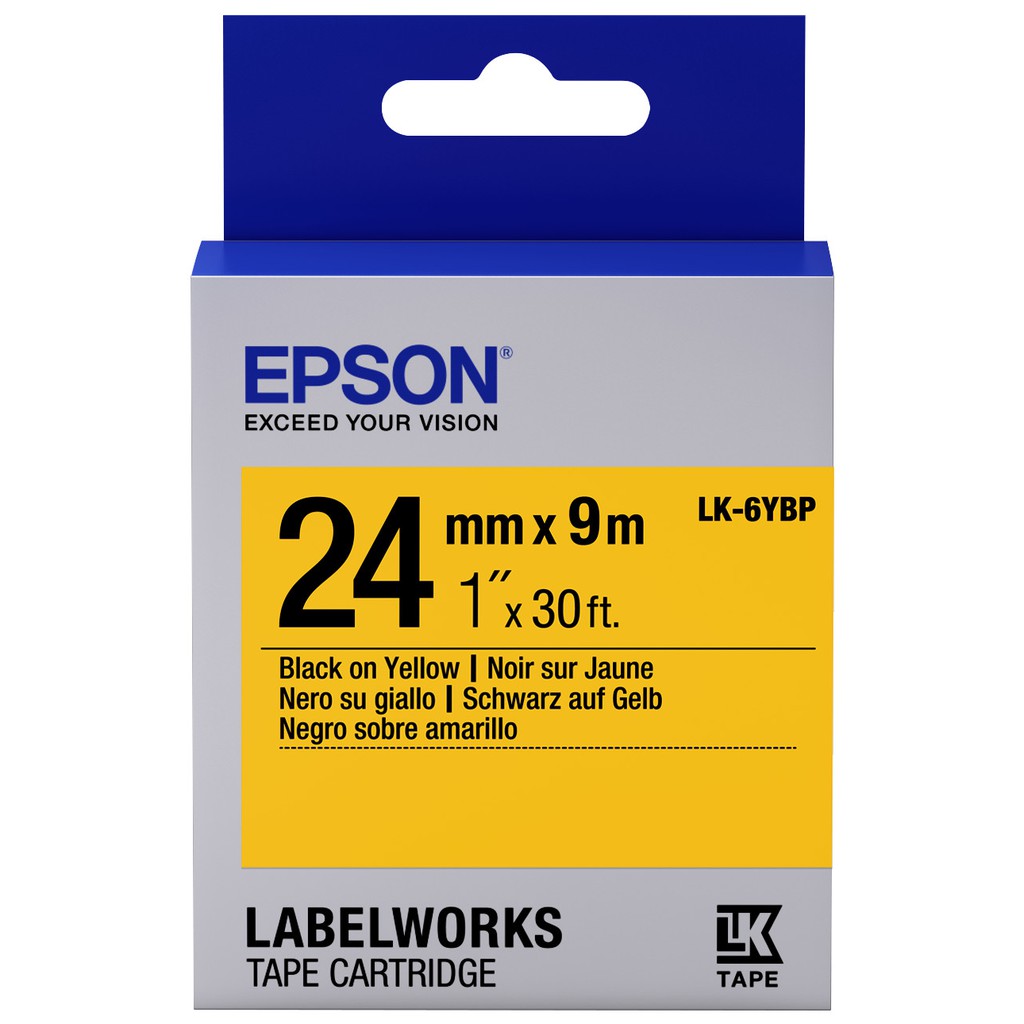 

Epson Label 24MM Black On Yellow 9M Labelworks Tape Cartridge LK-6YBP