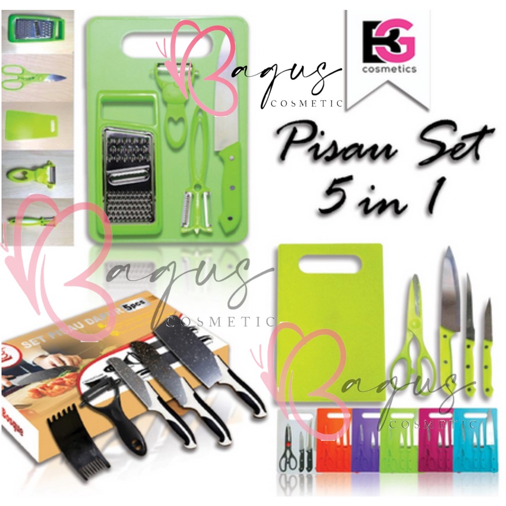 ⭐BAGUS⭐ SET PISAU DAPUR 5 IN 1 PLUS TALENAN / SET PISAU DAPUR GUNTING PARUTAN