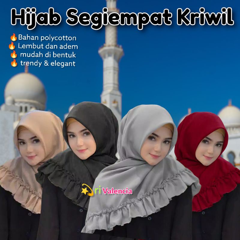 Hijab/Jilbab/kerudung segiempat Kriwil Polos VALENCIA (BEST SELLER)