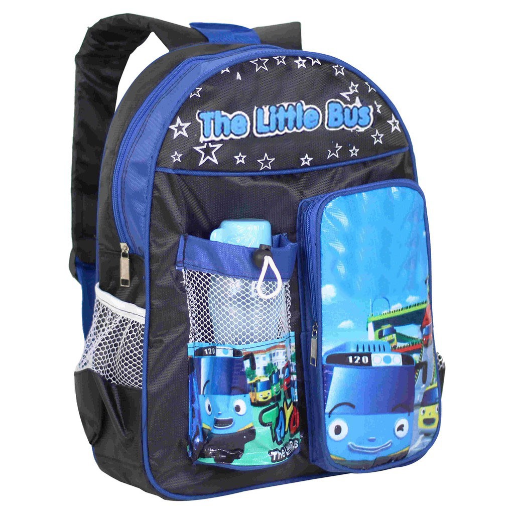 Tas Ransel Anak Kecil Free Botol Minum Gambar Little Bus Backpack Sekolah BALITA PAUD TK SD