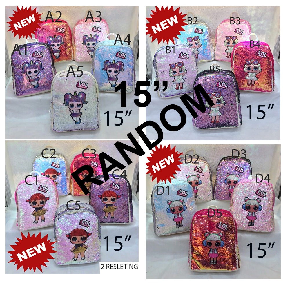 PROMO 6.6 RANDOM OBRAL CUCI GUDANG KADO CANTIK TAS ANAK SEKOLAH PEREMPUAN RANSEL Sequin Usap Berubah Warna Gambar Anak Cewek IMPORT   ( 12&quot;  - 15&quot; - 17&quot; )