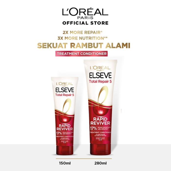 SHAMPOO / CONDITIONER L'Oreal Paris ELSEVE Total Repair 5 Rapid Reviver - PENCUCI RAMBUT Shampo / Condisioner / Hair Mask - Hair Care Loreal dengan Keratin