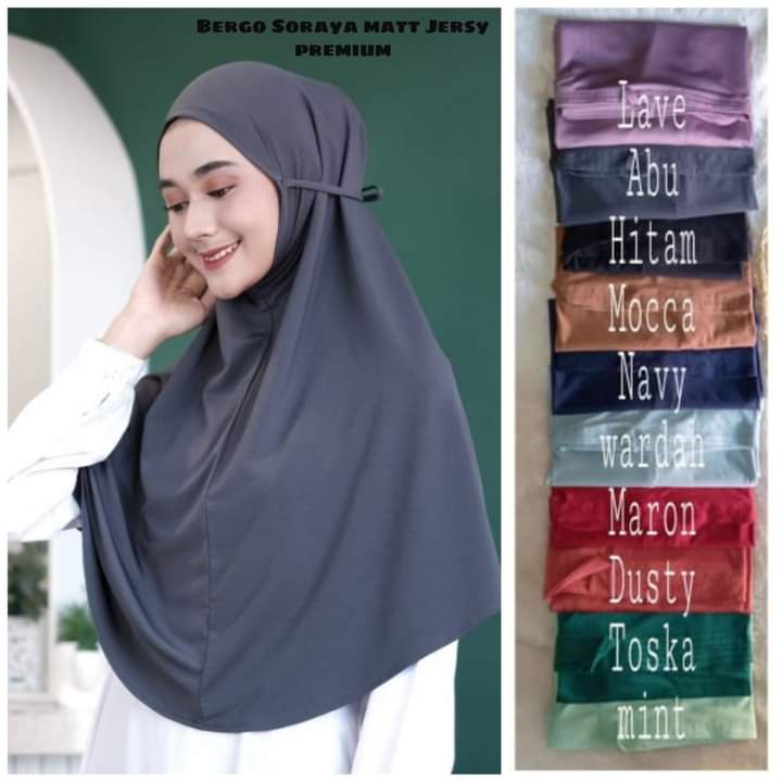 Hijab Bergo Soraya Matt Jersey Jilbab Instan Langsung Pakai Krudung Kekinian 2022 Khimar Syar'i