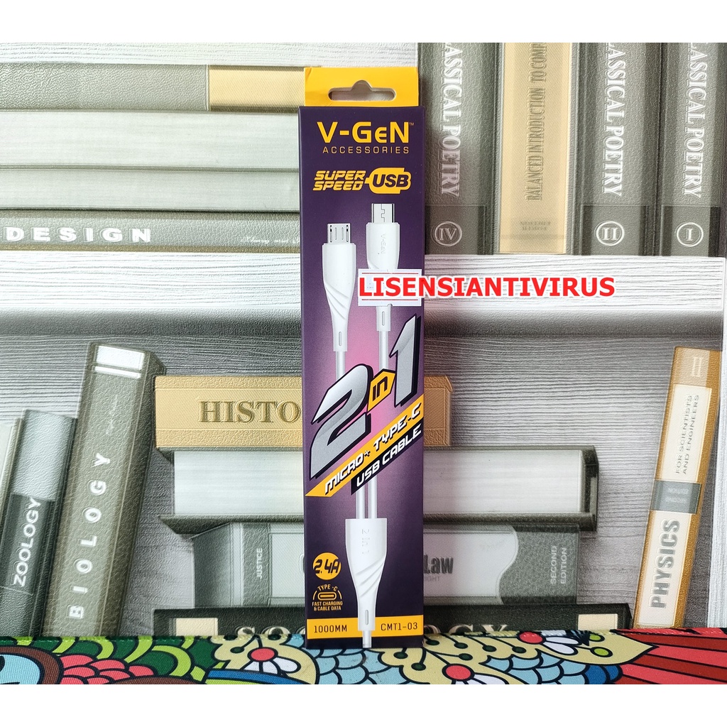 Kabel Data USB V-GeN CMT1-03 MicroUSB 2.4A Type C Fast Charging 2 in 1