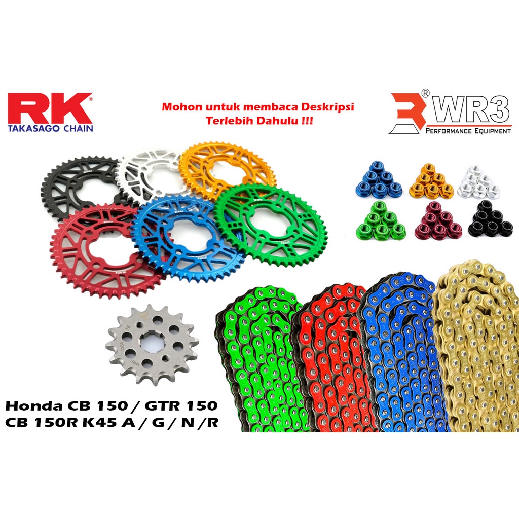 Rantai RKJ Takasago + Mur Gear + Gear Belakang + Gear Depan WR3 CBR 150R / CB 150R