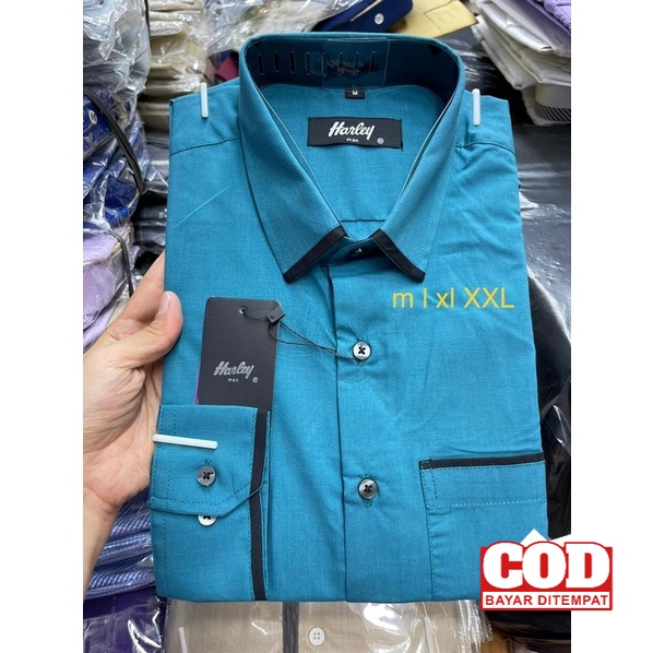 Bukn Alisan Kemeja Harley lengan panjang warna hijau toska atau hijau tosca Flannel Murah