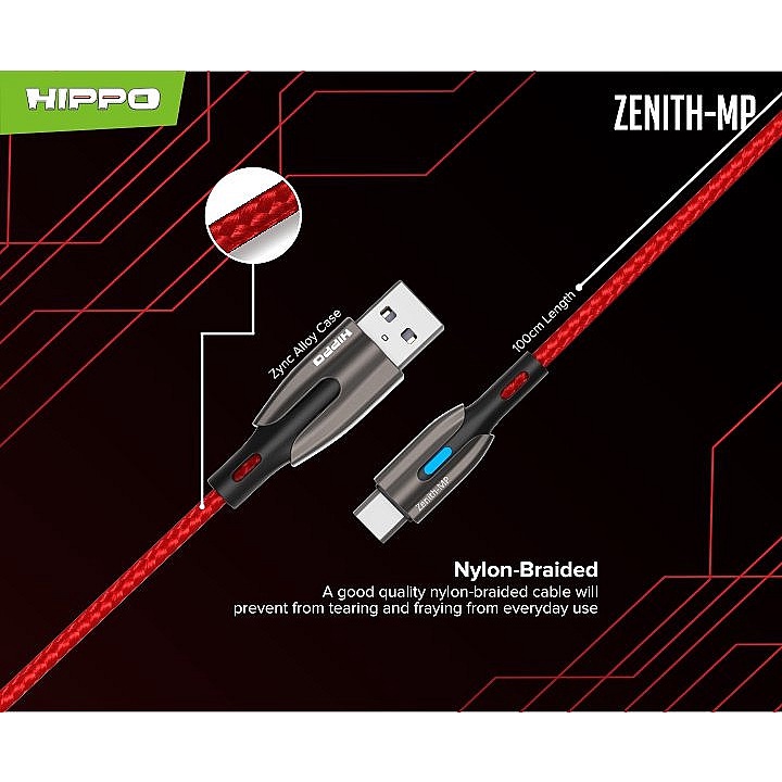 Hippo Zenith MP Kabel Data USB Type C 5A Fast Charging Support 100W Original