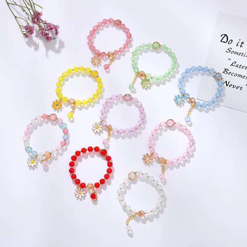 Gelang Tangan Rantai Elastis adjustable Motif Bunga Aster Fortune Aksen Kristal Untuk Perhiasan Wanita