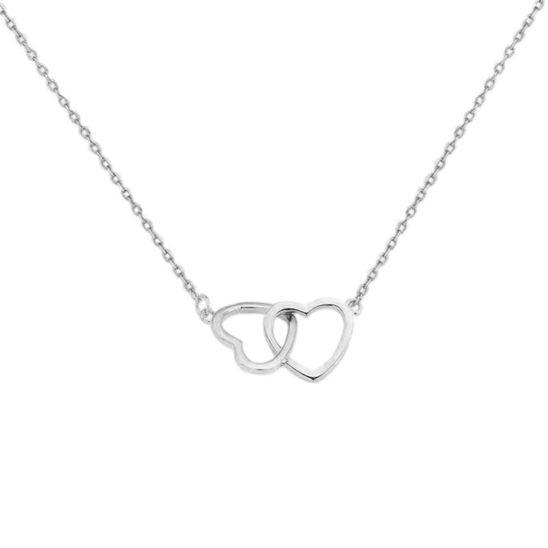 Kalung Choker Rantai Klavikula Desain Hati Ganda Warna Silver Untuk Wanita