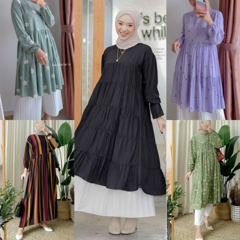 LONG TUNIK RAYON PREMIUM MOTIF TERBARU / TUNIK RAYON PREMIUM