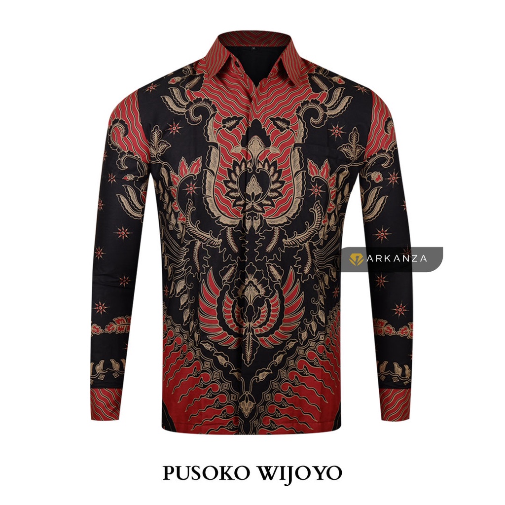 BATIK ARKANZA Motif PUSOKOWIJOYO Hem Atasan Kemeja Baju Batik Pria Cowok Laki Laki Slimfit Full Lapis Furing Lengan Panjang Lengan Pendek Original Asli