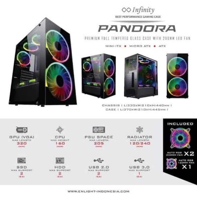 Casing Gaming INFINITY PANDORA TEMPERED GLASS ATX Include fan ARGB 20cm