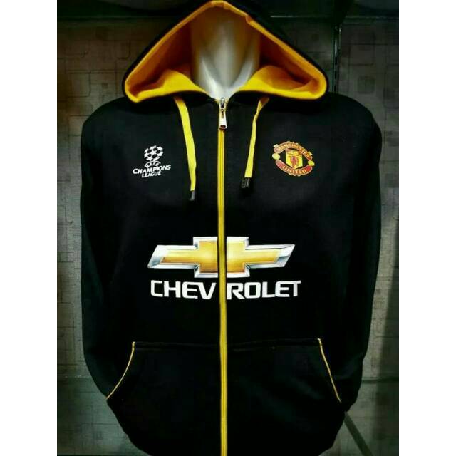 Jaket sweater hoodie Manchester United hitam kuning