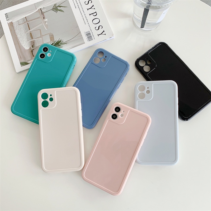 Case Pelindung Penuh Warna Solid Untuk Iphone 7 8 PLUS X XR XS 11 12 13 Mini PRO MAX SE 2020