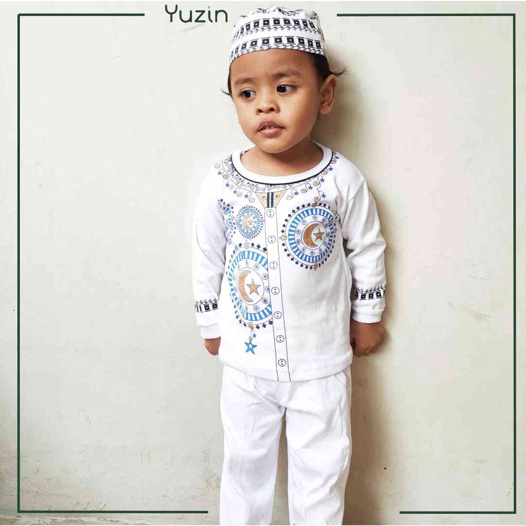 Set Baju Koko Anak Laki Laki untuk Pakaian Koko Bayi Cowok Usia 4 Bulan - 2 Tahun Motif Satu Yuzin