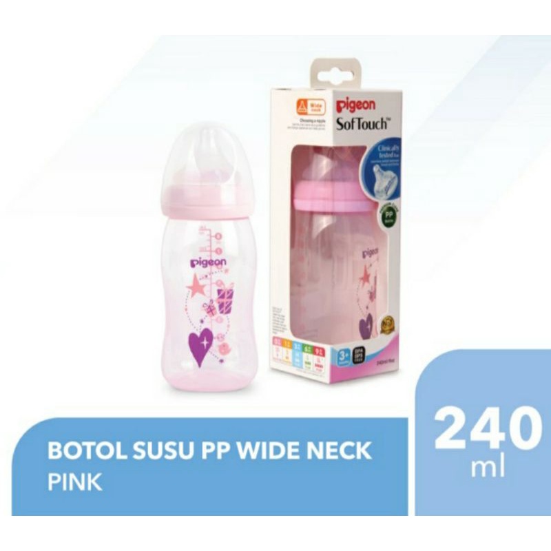 Pigeon Botol Susu PP Clear Wide Neck 160ml / Botol Susu Pigeon Wideneck 160ml 240ml Peristaltic Softtouch Pigeon / Botol Susu Pigeon Motif Bunga Pigeon Biru Pink