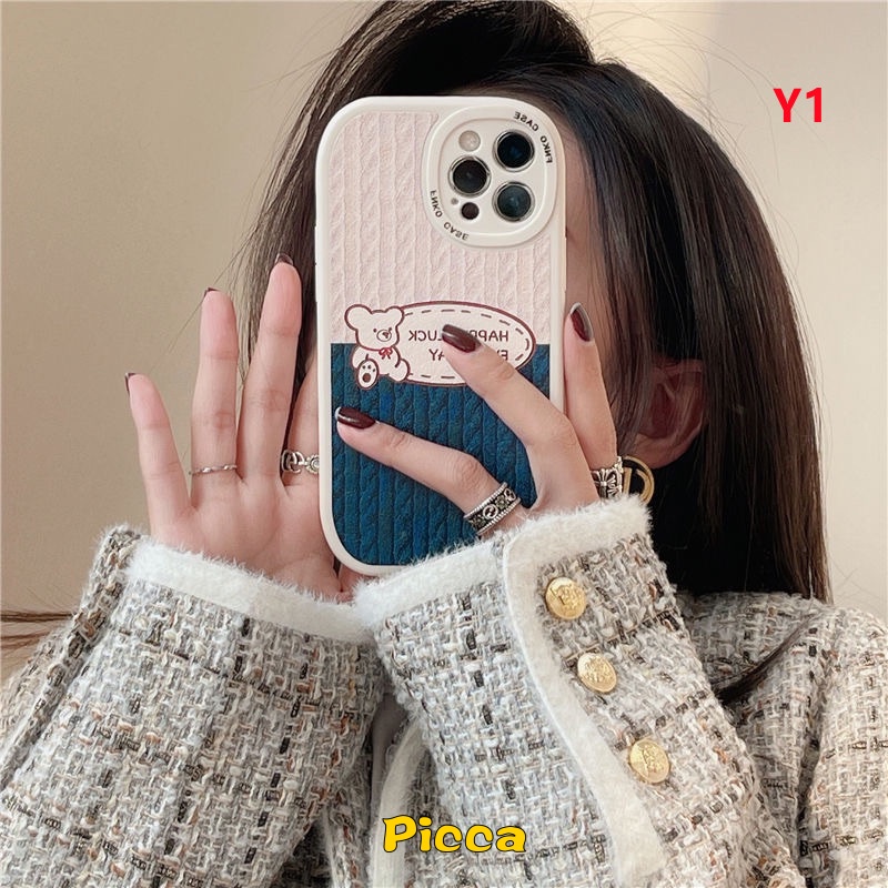 Soft Case Motif Kartun Beruang Garis Biru Bahan TPU Untuk IPhone 6s 6 Plus XR 7 8 Plus 11 13 12 Pro MAX XS MAX X SE 2020