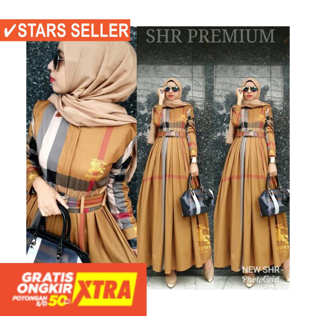 BAJU LEBARAN PAKAIAN MUSLIMAH SYARI BERGO BALOTELI / Gamis burbery by shr/gamis burbery ori syahira