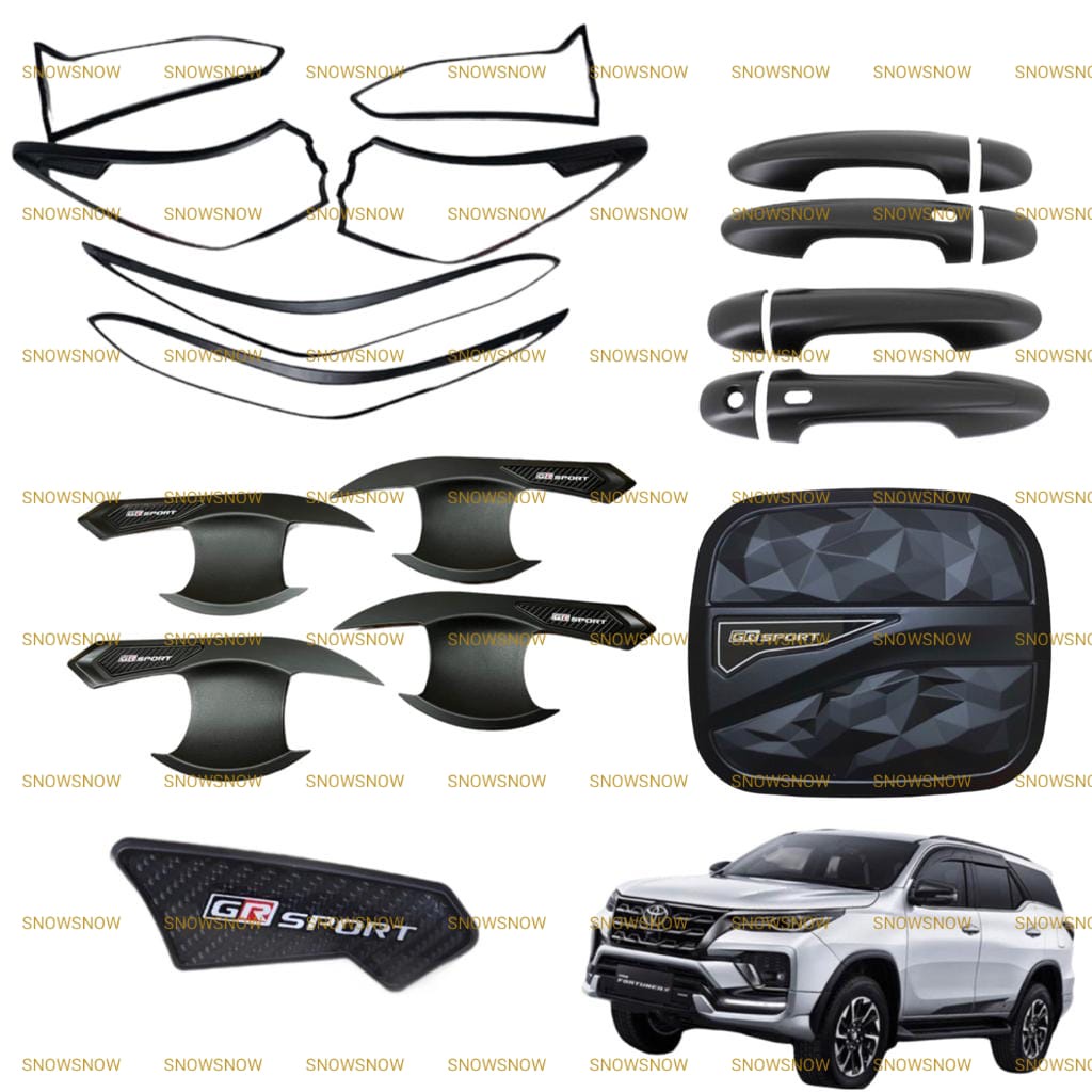 Paket Garnish Depan Belakang Outer Handle Tank Cover Fortuner 2016 2022 2023 UP GR Hitam