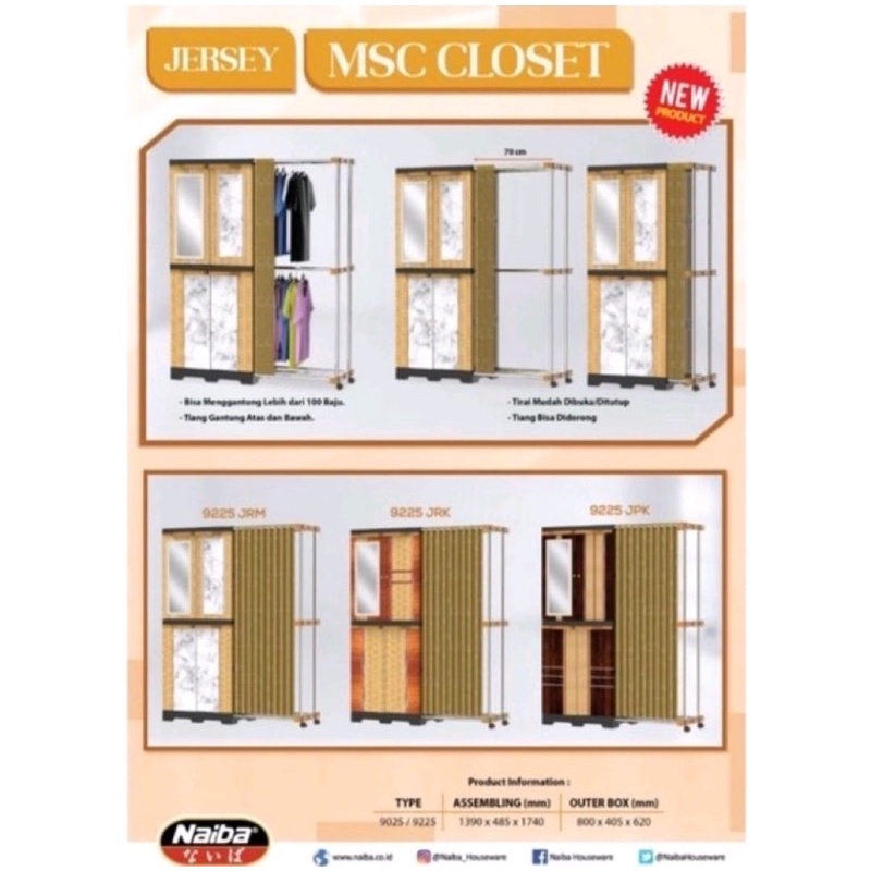 Lemari Plastik Naiba 9225 JERSEY MIRROR CLOSET / Lemari murah / Lemari modern