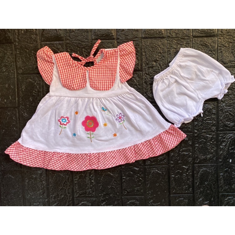 ROK BAYI/DRESS BAYI SET CELANA POP (KATUN PUTIH KOTAK)