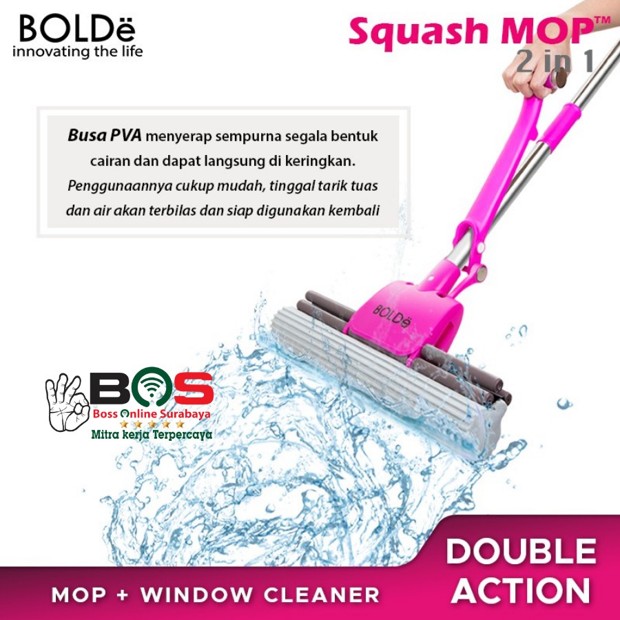 Alat Pel Busa Untuk Pembersih Lantai &amp; Kaca Squash Mop 2 in 1 Bolde