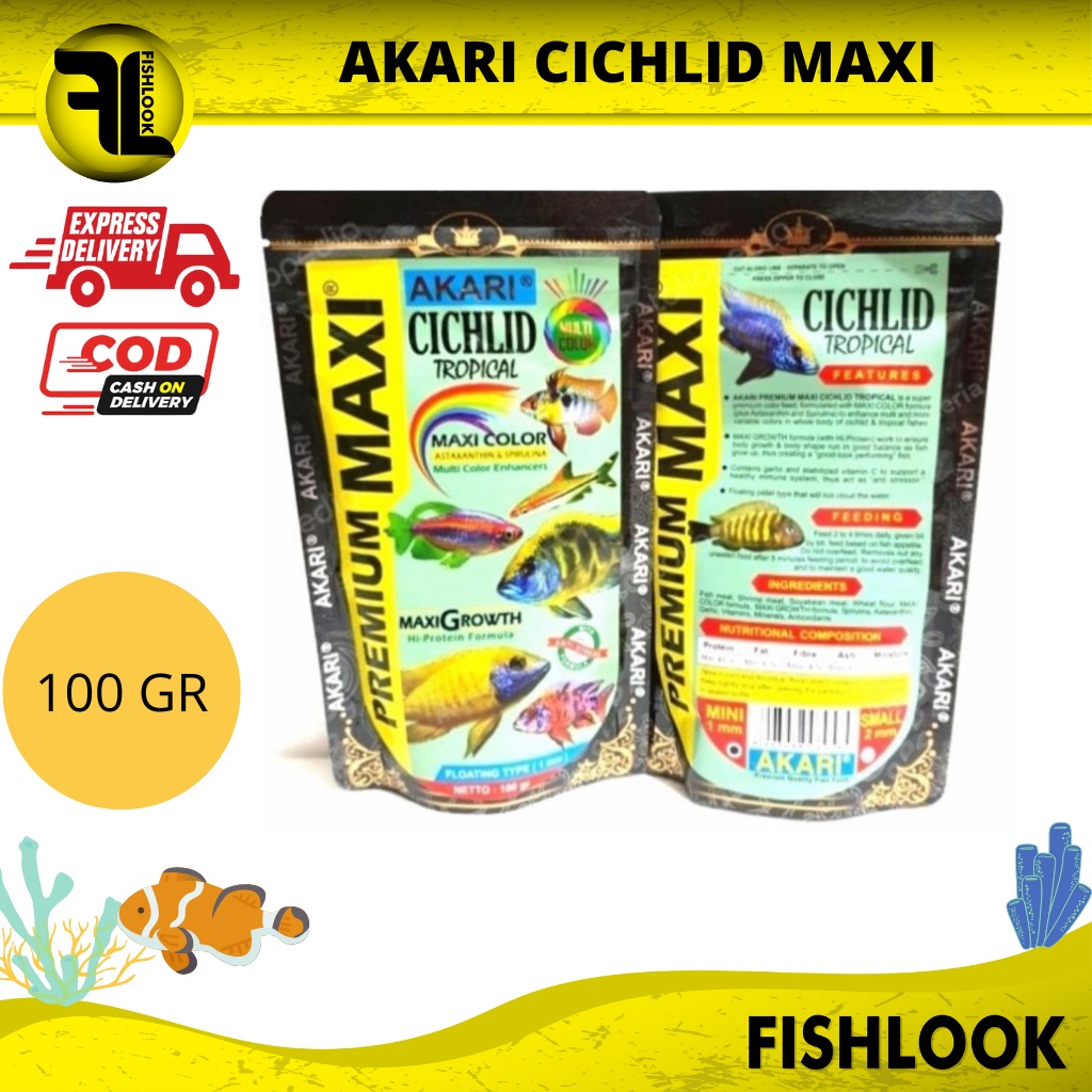 AKARI PREMIUM MAXI CICHLID TROPICAL PAKAN IKAN 100 GRAM