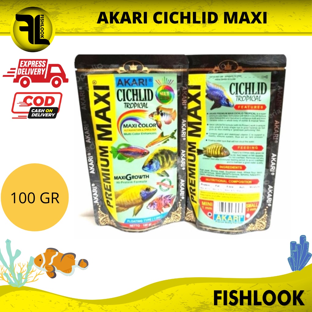 AKARI PREMIUM MAXI CICHLID TROPICAL PAKAN IKAN 100 GRAM