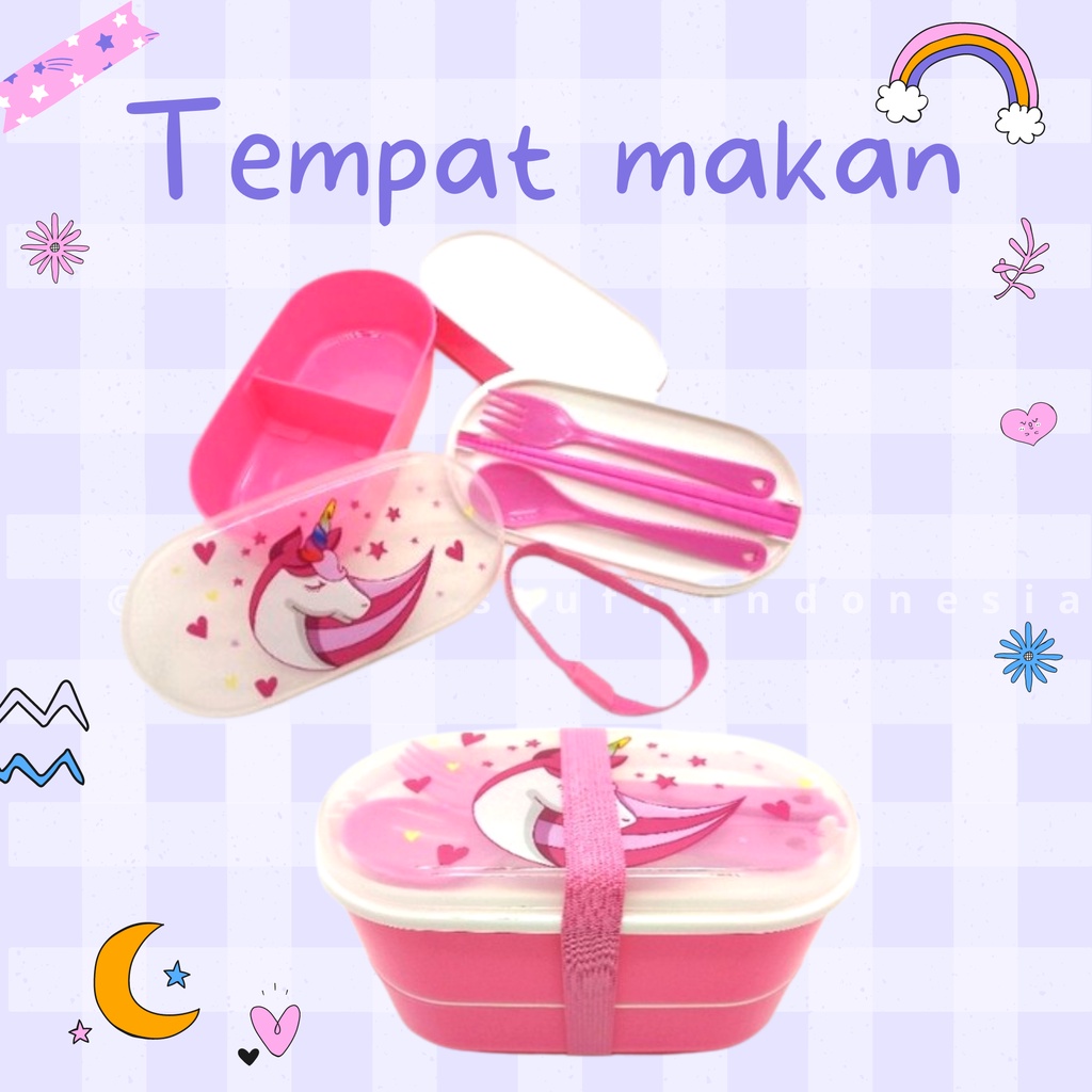 Tempat Makan Unicorn Pony Anak Sekolah Cewek Perempuan Bekal Box Lunch Susun