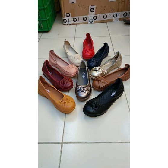 Sepatu wanita Flat Clarks Bow Flat leather Premium Quality Import Termurah