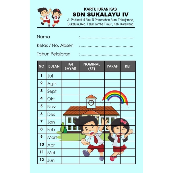 KARTU IURAN CUSTOM/WATERMARK/SPP/INFAQ/SYAHRIYAH/IURAN BULAN/IURAN RT/RW/SAMPAH DLL