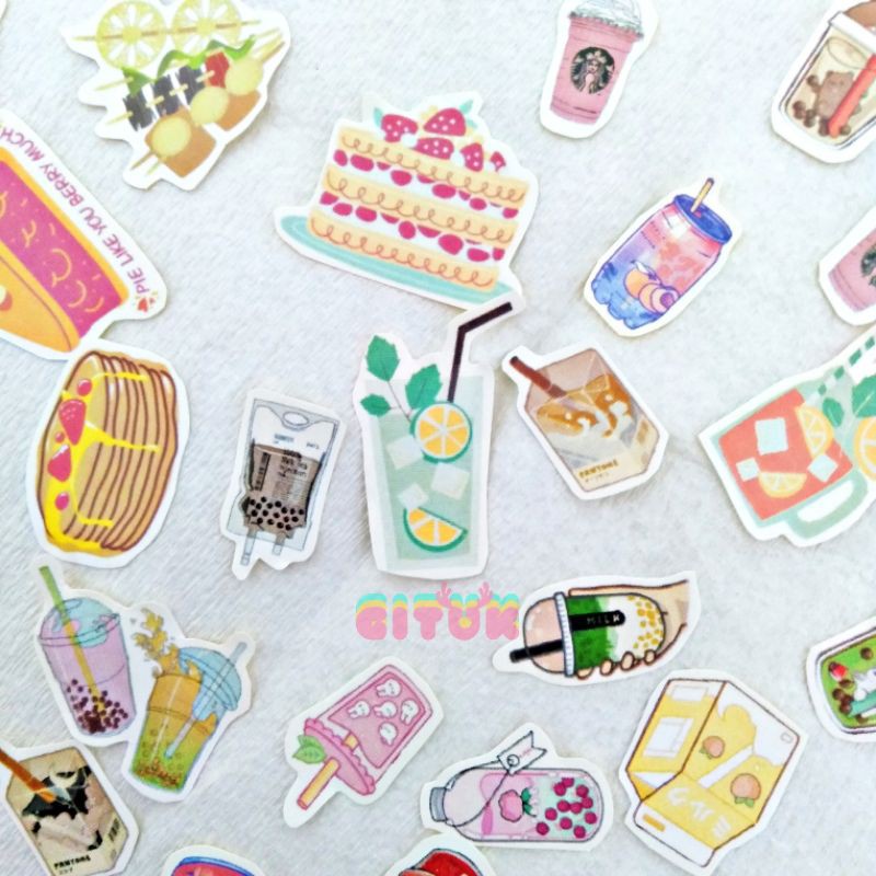 30 Pcs Stiker Food and drink / Stiker Boba / Stiker Lucu Keren