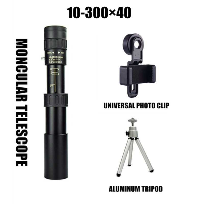 TTVXO Monocular Telescope 10-300x40 Zoom with Tripod and Clip - FBA44