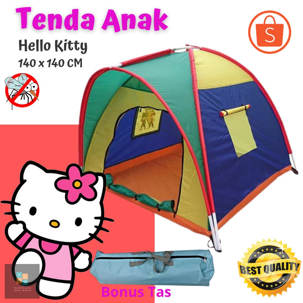 Tenda Anak Karakter Hello Kitty Ukuran 140 x 140 cm - Tenda Anak Camping - Tenda Anak Murah Parasut