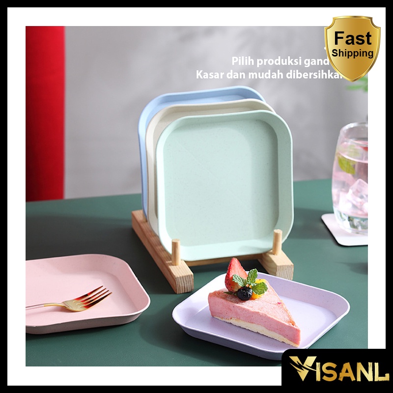 4 In 1 Square Plate Dinner Piring KECIL Makan Bentuk Kotak Wheat Straw Square Plate Warni Set