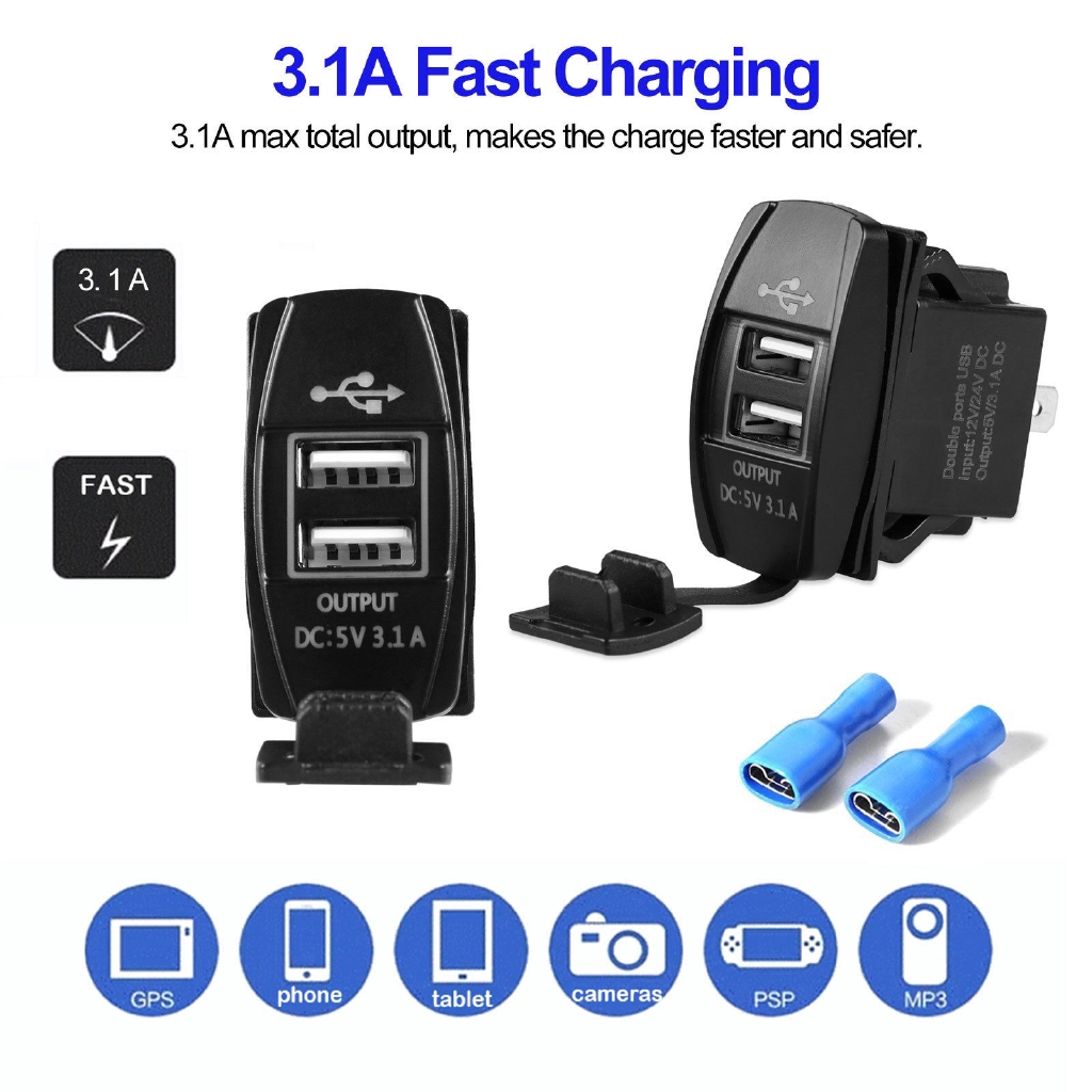 3.1A Dual USB Socket 12V 24V Charger Adapter Waterproof LED