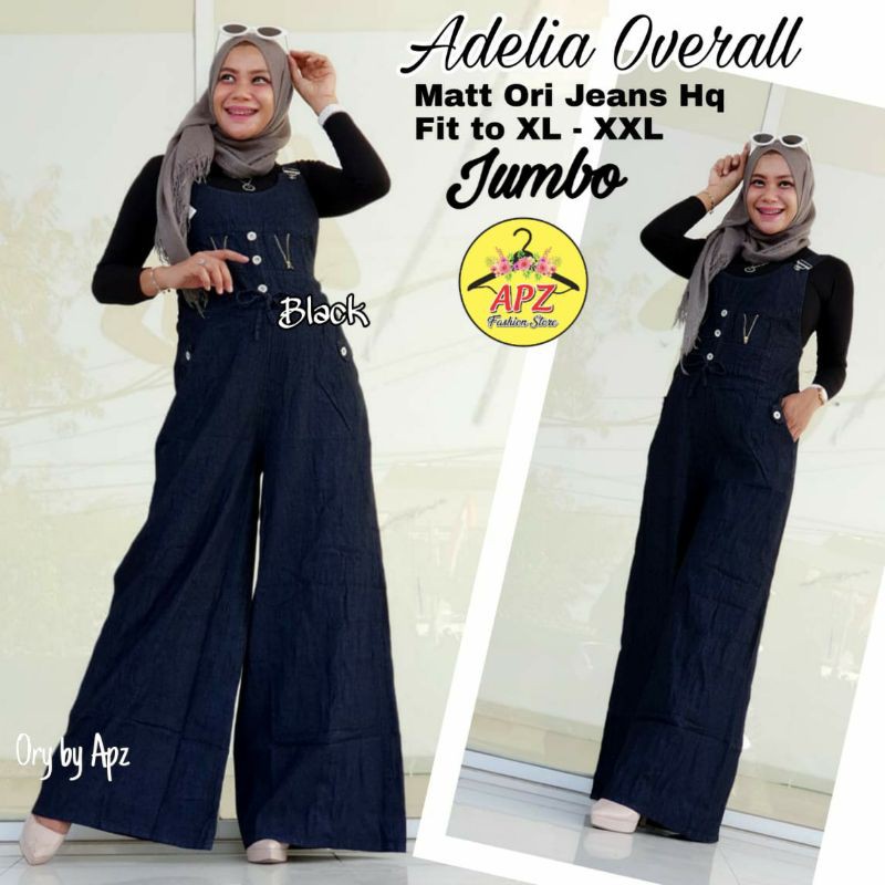 OVERALL JUMPSUIT ADELIA JEANS WANITA SUSPENDER DENIM PREMIUM COD