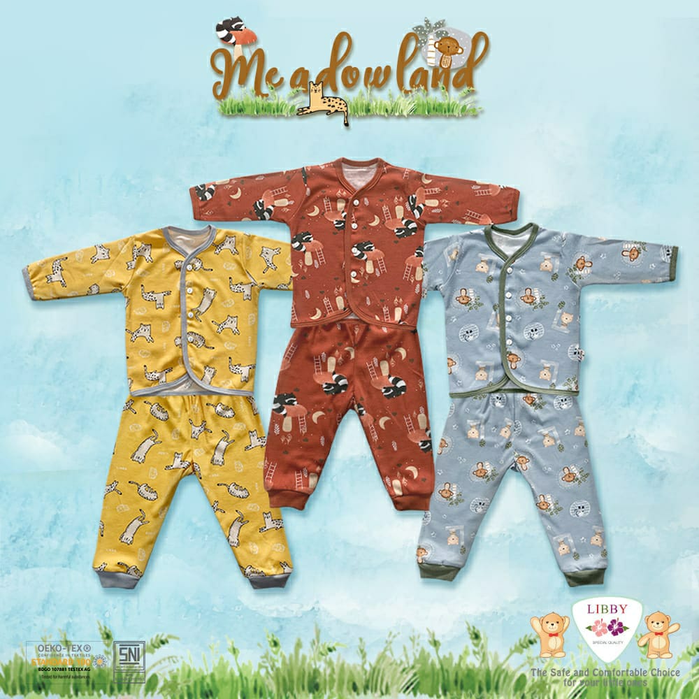 Libby Stelan Baju &amp; Celana Panjang Kancing Depan Meadow Land Series (Satu Set Isi 3Pcs)