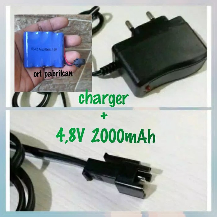 Baterai Batre RC Mobil Remot 4.8V 4,8V 2000mAh Socket Hitam + Charger