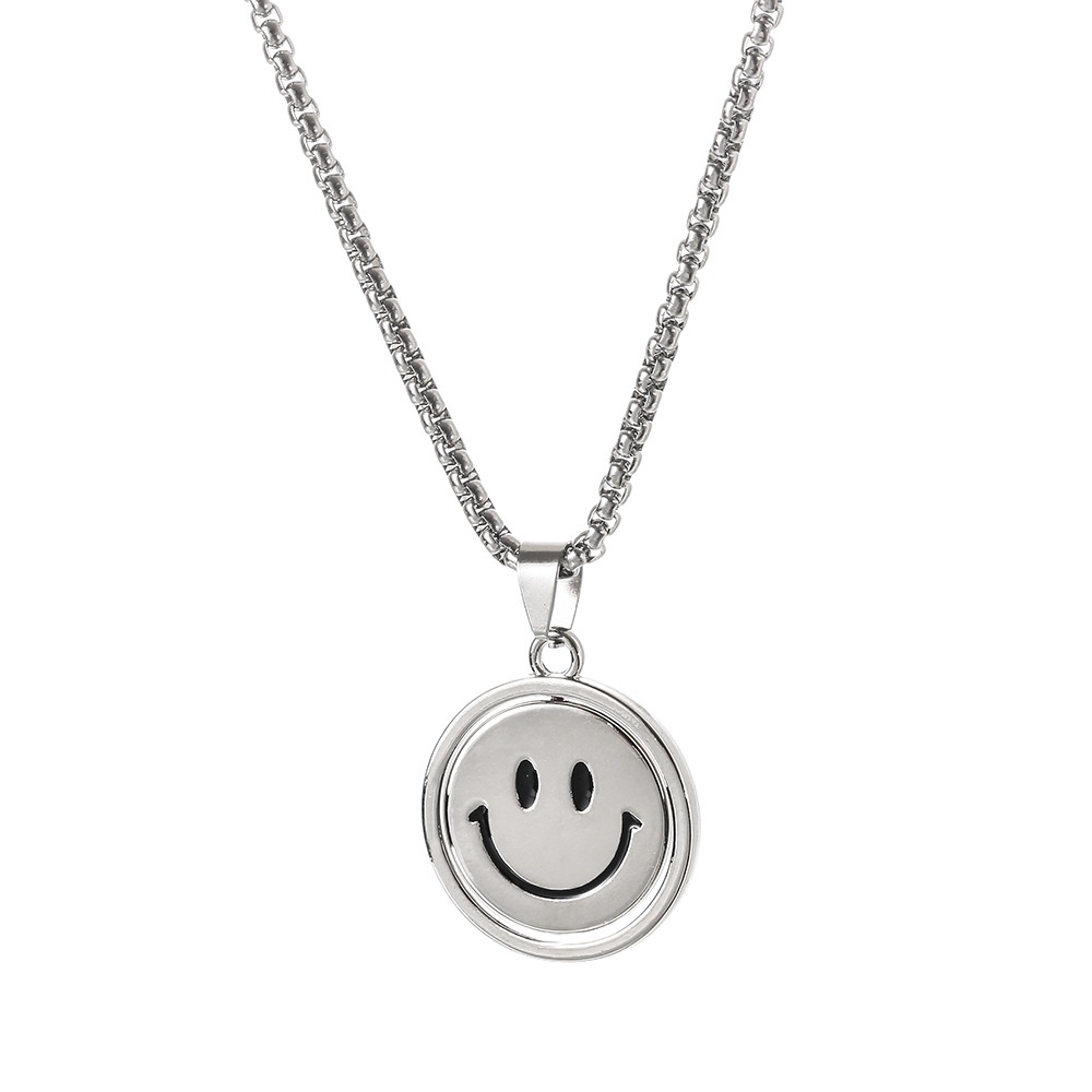 Kalung Liontin Bahan Titanium Steel Dua Sisi Motif Smiley Face Untuk Pria Dan Wanita