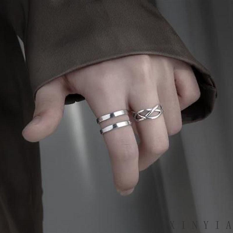 3pcs Cincin Jari Telunjuk Model Terbuka Dapat Disesuaikan Tidak Pudar Untuk Unisex