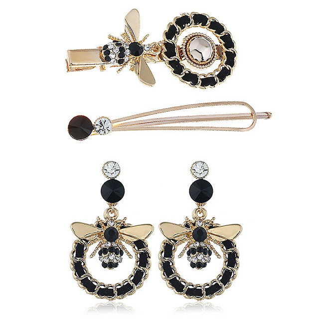 LRC Jepit Rambut Fashion Black Alloy Bug Hair Accessories Earrings Set F61993