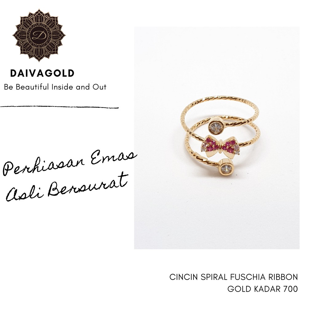 Cincin Emas Asli Spiral Fuschia Ribbon Kadar 700