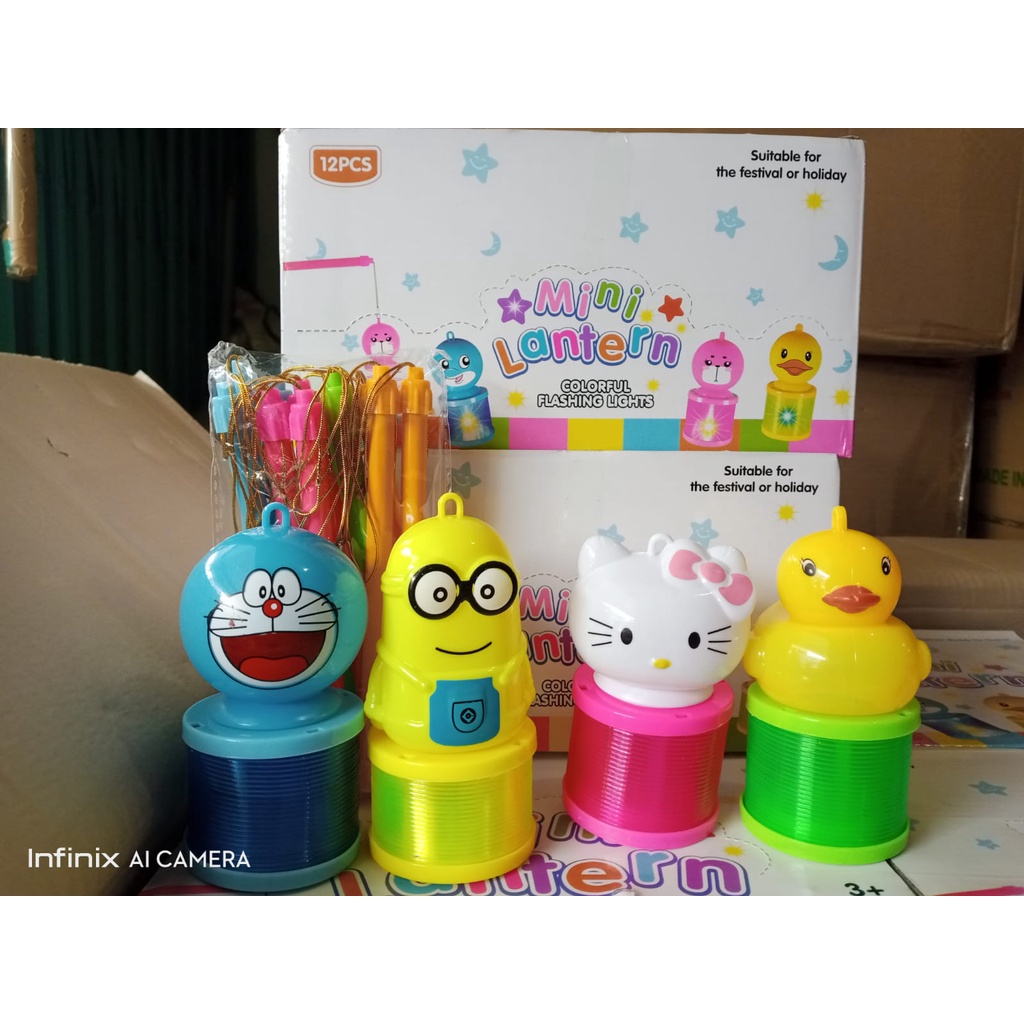 Mainan Boneka Spring led karakter rainbow Doll Lampu model Lampion kartun anak Doraemon dan Hello Kitty minion bebek duck