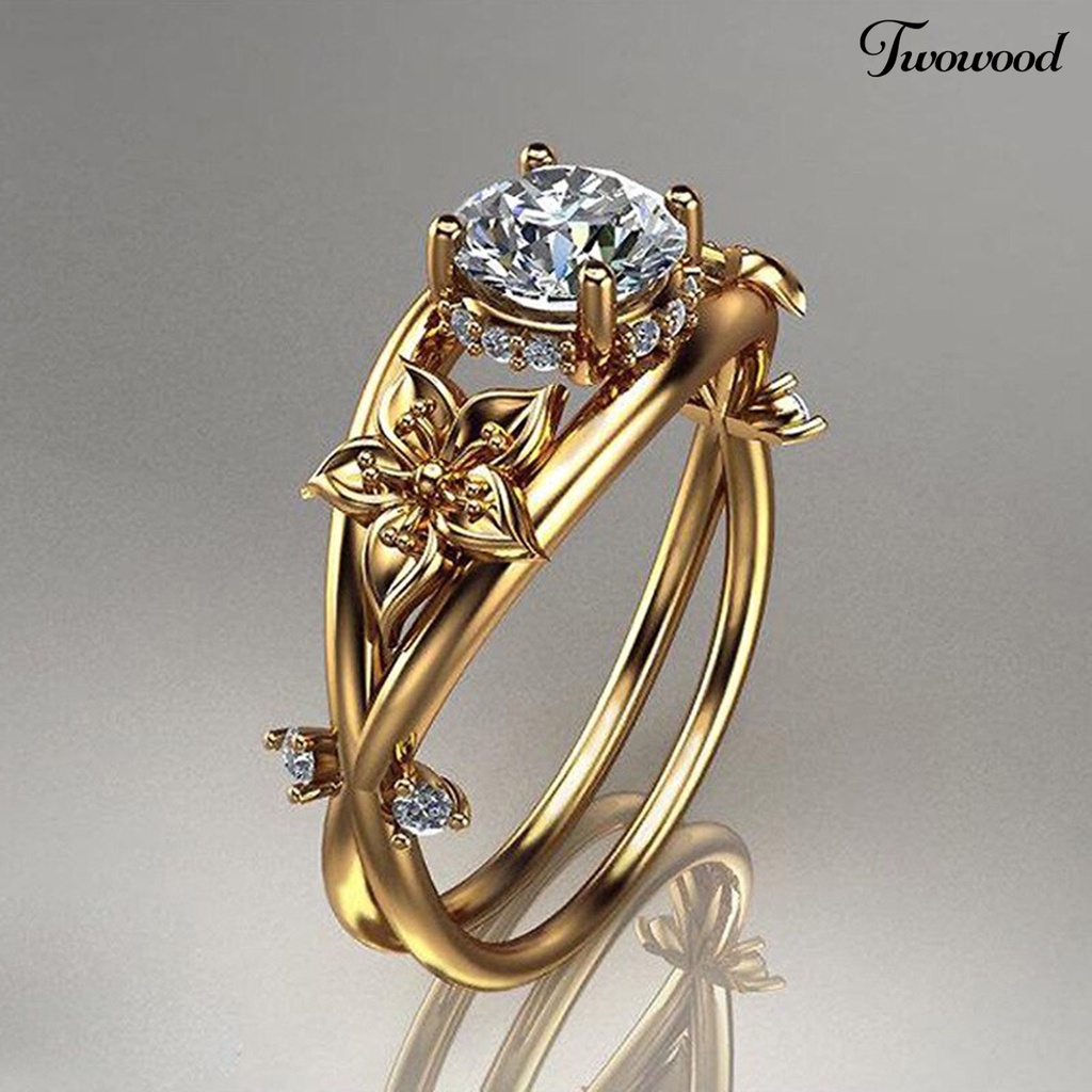 Twowood Women Ring Floral Double Layer Jewelry Sparkling Fashion Appearance Finger Ring for Wedding