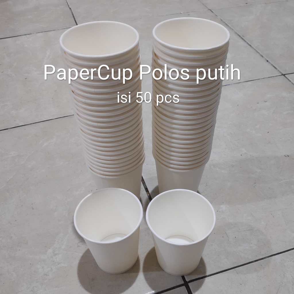 PaperCup Polos +Tutup 9oz 50pcs (Bonus Stirer) , Gelas Kertas, Paper Cup kopi