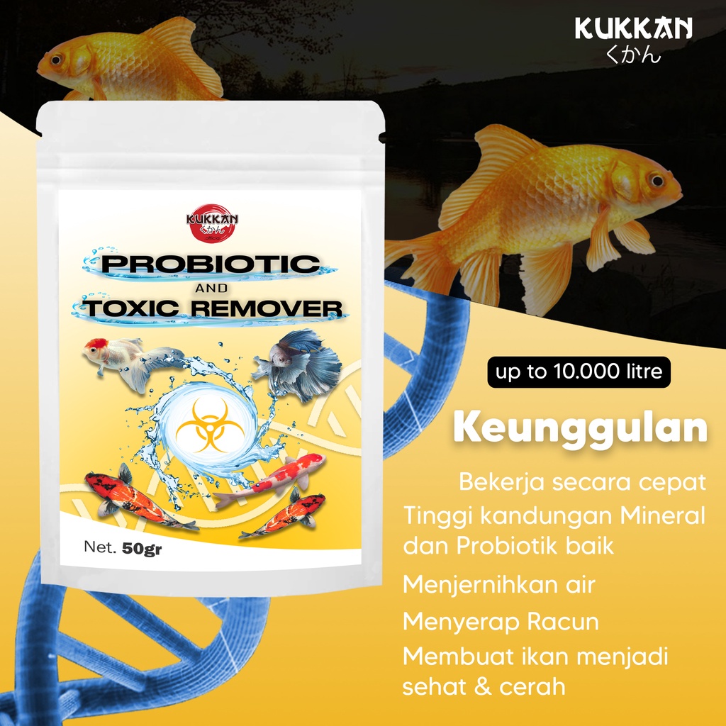 Probiotic & Toxic Remover Kukkan Bakteri Baik Ikan Serap Racun Kolam
