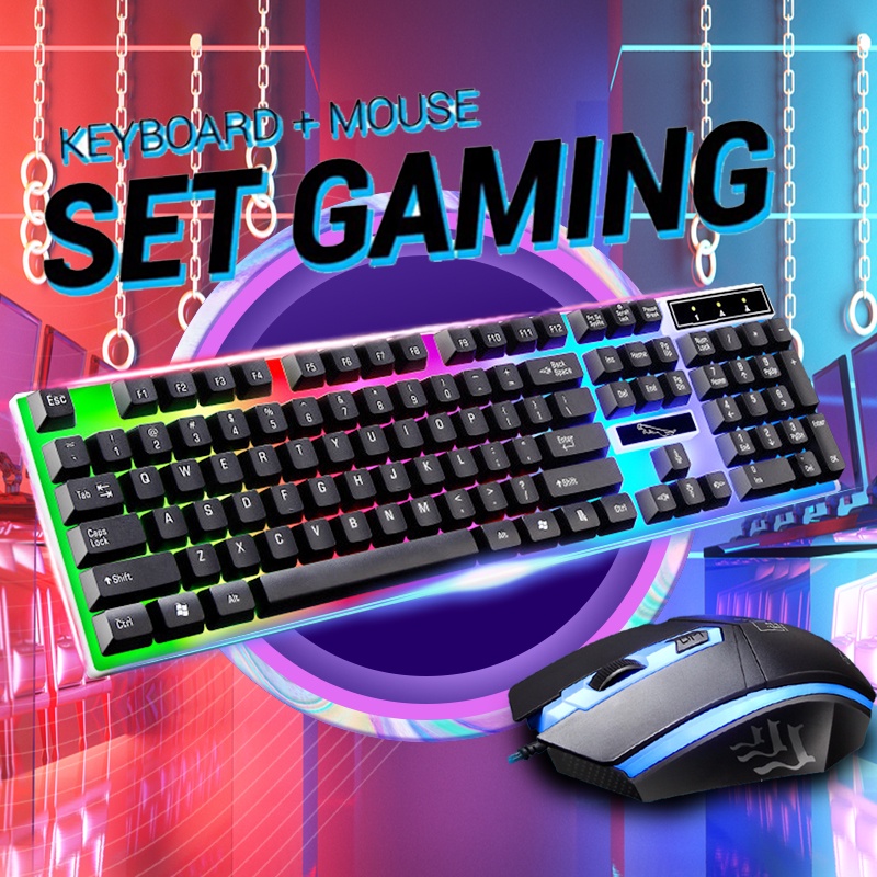 [100%ORIGINAL]Gaming Keyboard Mouse Gaming Full Set  RGB / Set Gaming Mouse Dan Keyboard USB Cable RGB