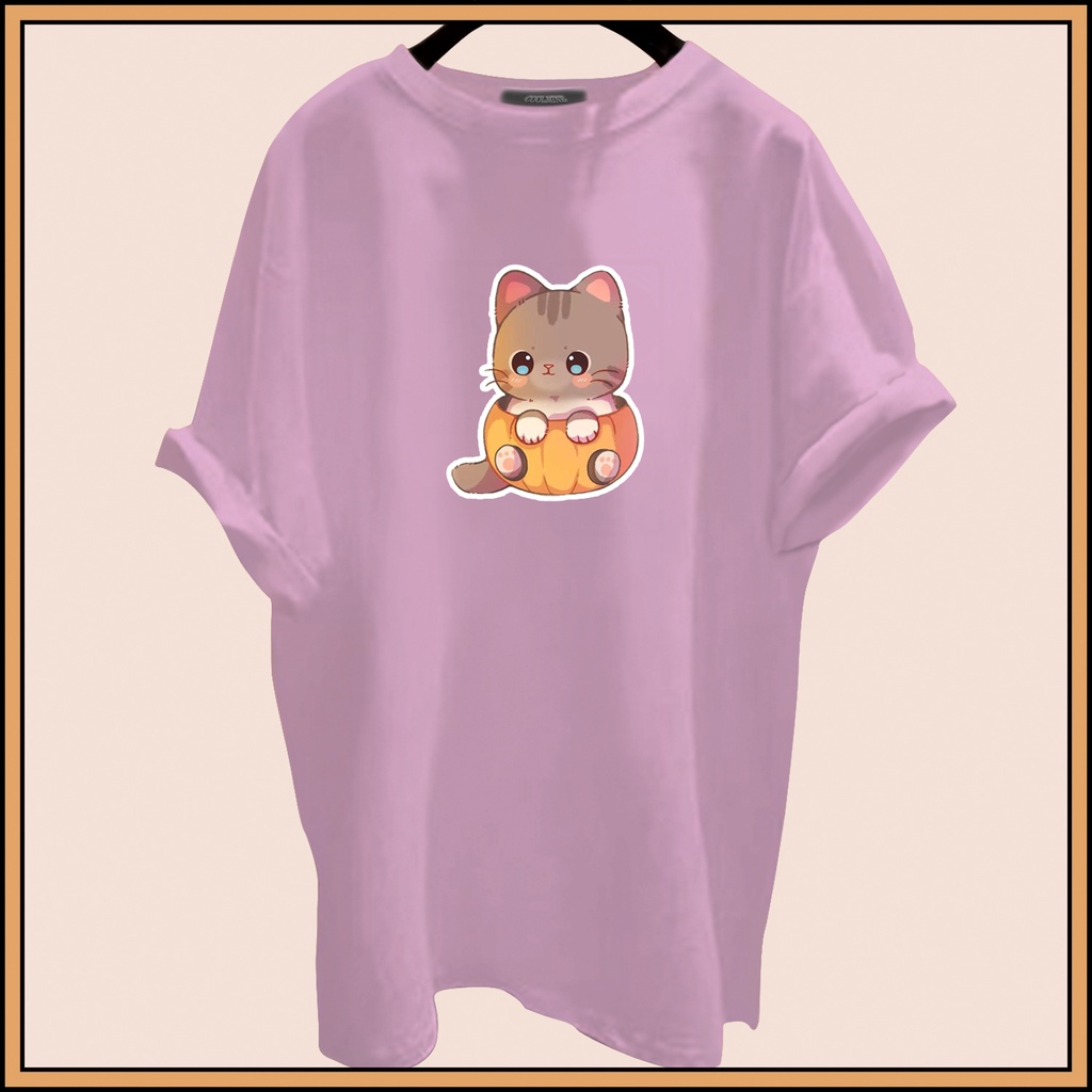 CALVIERO SHOP - BAJU KAOS ATASAN WANITA PRINT CAT PUMPKIN LOGO GALAXY PRINT