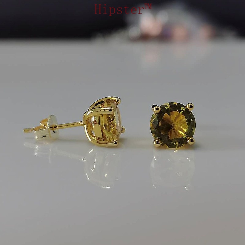 New Retro Simple, Temperamental and Personalized Natural Citrine Stud Earrings
